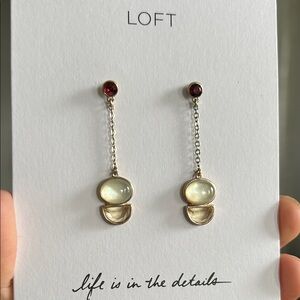 LOFT Gold-Tone Drop Earrings with Red Studs and Opalescent Cabochons
